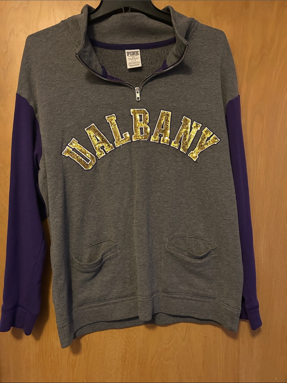PINK Victoria's Secret Gray & Purple Albany Half-Zip Sweatshirt